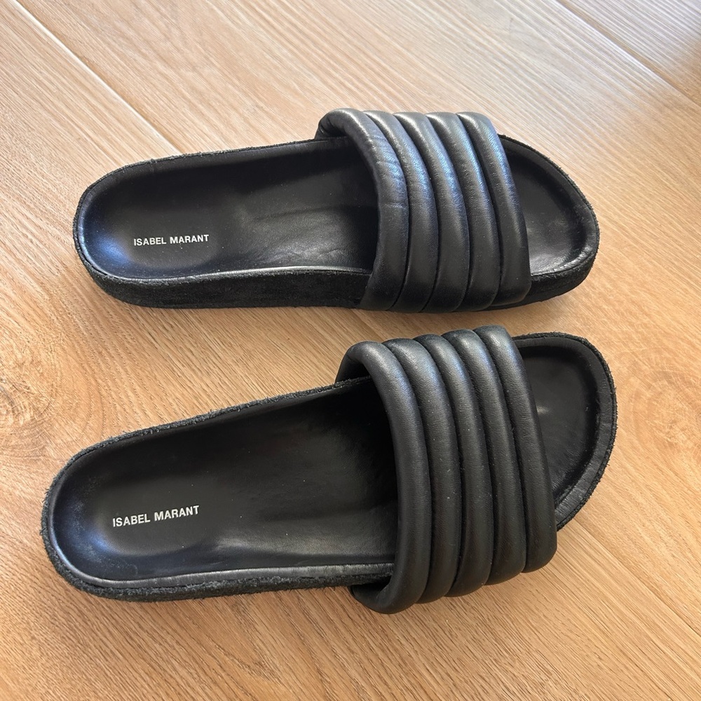 Isabel Marant Black Hellea Quilted-Leather Slide Sandals - Women’s EU Size 36 - Picture 8 of 9